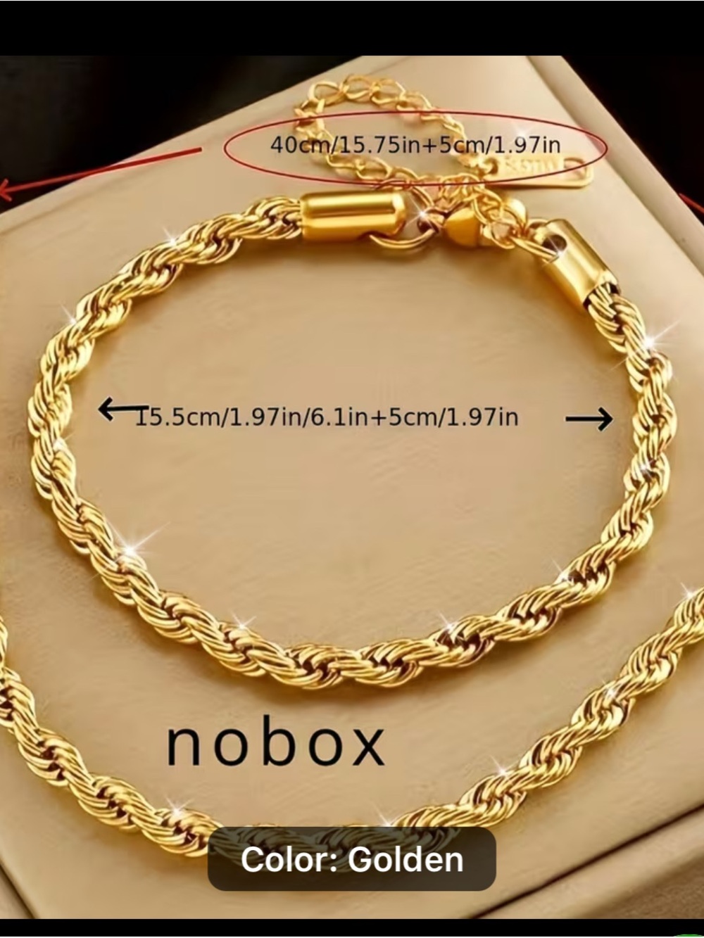 NOBO Golden Twisted Rope Necklace and Bracelet Set